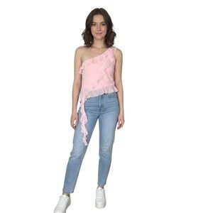 Blush Pink One-Shoulder Ruffle Top – European Boutique Find